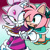 Size: 540x540 | Tagged: safe, artist:citrusdevill, amy rose, blaze the cat, cat, hedgehog, 2023, amy x blaze, christmas, christmas outfit, cute, duo, female, females only, gradient background, hand on arm, lesbian, looking at them, mouth open, one eye closed, open smile, outline, shipping, smile, white outline