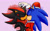Size: 1520x950 | Tagged: safe, artist:_poopy_head_, shadow the hedgehog, sonic the hedgehog, 2023, abstract background, blushing, christmas, christmas hat, christmas outfit, coat, duo, eyes closed, gay, holding something, holding them, kiss, mistletoe, santa hat, scarf, shadow x sonic, shipping, snow, snowing