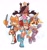 Size: 1806x1903 | Tagged: safe, artist:jadepesky, antoine d'coolette, bunnie rabbot, nicole the hololynx, sally acorn, chipmunk, coyote, hybrid, lynx, squirrel, archie sonic the hedgehog, bow, female, hair bow, male, rabbut