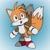 Size: 2048x2048 | Tagged: safe, artist:firestorm-fox, miles "tails" prower, classic tails, gradient background, looking offscreen, looking up, mouth open, open smile, signature, smile, solo, standing