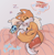 Size: 1998x2048 | Tagged: safe, artist:pholooo, miles "tails" prower, chao, fox, abstract background, bed, biplane, dreaming, eyes closed, lying on side, male, mouth open, neutral chao, pillow, signature, sleeping, solo, stuffed animal, thought bubble, tornado i, vehicle, zzz