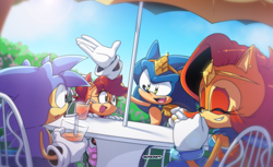 Size: 1887x1152 | Tagged: safe, artist:artsriszi, manik acorn, manik the hedgehog, sally acorn, sonia acorn, sonic the hedgehog, family, father and daughter, father and son, mother and child, mother and daughter, mother and son, parent and child