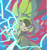 Size: 940x1000 | Tagged: safe, artist:mashirodayo, surge the tenrec, abstract background, clenched teeth, devil horns (gesture), electricity, glitch, looking at viewer, smile, solo, standing