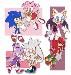 Size: 2060x2200 | Tagged: safe, artist:kumoggu, amy rose, blaze the cat, knuckles the echidna, rouge the bat, silver the hedgehog, sonic the hedgehog, amy x sonic, group, knuxouge, kunxouge, shipping, silvaze, straight