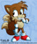 Size: 600x713 | Tagged: safe, artist:marybellamy, miles "tails" prower, fox, adventures of sonic the hedgehog, 2020, abstract background, child, classic tails, clenched teeth, deviantart watermark, echo background, looking back, looking offscreen, male, smile, solo, standing