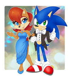 Size: 761x838 | Tagged: safe, artist:metalpandora, sally acorn, sonic the hedgehog, dress, duo, sally x sonic, shipping, straight