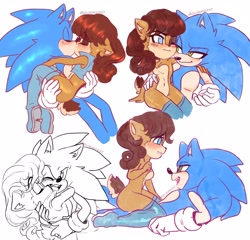 Size: 4000x3847 | Tagged: safe, artist:lilredgummie, sally acorn, sonic the hedgehog, duo, sally x sonic, sally's vest and boots, shipping, straight