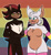 Size: 1024x1122 | Tagged: safe, artist:barnowlboi, rouge the bat, shadow the hedgehog, 2019, arms out, blushing, breasts, chest fluff, demisexual pride, deviantart watermark, duo, ear fluff, facepaint, featureless breasts, female, flat colors, frown, hands behind back, looking at them, looking away, nonbinary, nonbinary pride, pansexual pride, polysexual pride, pride, pride flag, pride flag background, raised eyebrow, smile, standing, tongue out, watermark