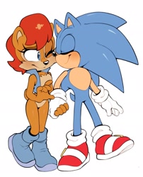 Size: 1655x2048 | Tagged: safe, artist:meanbeanzone, sally acorn, sonic the hedgehog, duo, sally x sonic, shipping, straight