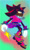Size: 811x1335 | Tagged: safe, artist:andva-ri, shadow the hedgehog, abstract background, boots, chain, chest fluff, dark skin, ear piercing, frown, lidded eyes, looking offscreen, nonbinary, shirt, skirt, solo, spiked bracelet, star (symbol)
