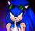Size: 680x597 | Tagged: semi-grimdark, artist:nivven, sonic the hedgehog, abstract background, alternate universe, au:fall into the void, blood, clenched teeth, looking at viewer, male, modern sonic, shooshing, solo, sonic riders, standing, sunglasses, wound, yandere