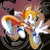 Size: 768x768 | Tagged: safe, artist:notnicknot, miles "tails" prower, abstract background, blue shoes, echo background, looking at viewer, male, mid-air, modern tails, mouth open, outline, reaching out, reaching towards the viewer, solo, white outline