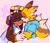 Size: 667x574 | Tagged: safe, artist:aconfusedaj, charmy bee, miles "tails" prower, 2020, arm fluff, blushing, chaails, charmabetes, colored ears, colored tail, cute, duo, ear fluff, freckles, gay, heart, male, males only, nuzzle, piercing, pink background, shipping, signature, simple background, smile, tailabetes