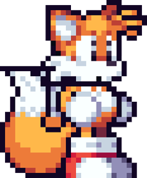 Size: 261x315 | Tagged: safe, artist:timeparadex, miles "tails" prower, 2019, classic tails, looking offscreen, mouth open, pixel art, simple background, solo, sprite, standing, tails adventure, transparent background
