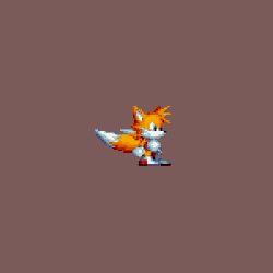 Size: 300x300 | Tagged: safe, artist:doa687, miles "tails" prower, super tails, sonic mania, 2017, animated, looking offscreen, no mouth, red background, simple background, solo, sprite, standing, super form