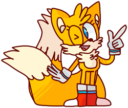 Size: 731x617 | Tagged: safe, artist:djschool, miles "tails" prower, 2014, chest fluff, cute, eyelashes, looking back, male, pointing, simple background, solo, standing, tailabetes, white background, wink