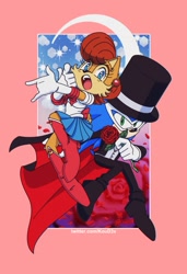 Size: 747x1093 | Tagged: safe, artist:koud3x, sally acorn, sonic the hedgehog, crossover, duo, sailor moon, sally moon, tuxedo mask (sailor moon)