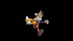 Size: 600x338 | Tagged: safe, artist:rotalice2, miles "tails" prower, 3d, animated, back view, black background, front view, goggles on head, looking ahead, running, side view, simple background, solo, spinning tails, tails adventure armada (fanproject)