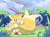 Size: 1621x1213 | Tagged: safe, artist:kansokushaaa, miles "tails" prower, fox, :>, abstract background, classic tails, cute, daytime, forest, holding something, looking ahead, male, outdoors, smoke, solo, tailabetes, thumbs up, tornado i, tree, wrench
