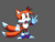 Size: 1600x1200 | Tagged: safe, artist:localblackkidbm, miles "tails" prower, fox, 2021, blue shoes, classic tails, grey background, looking back, male, mouth open, pointing, simple background, solo, standing