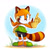 Size: 1024x1027 | Tagged: safe, artist:francoisl-artblog, marine the raccoon, raccoon, 2022, abstract background, female, grass, hand on hip, looking offscreen, looking up, outline, pointing, signature, smile, solo, solo female, standing, white outline