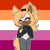 Size: 829x828 | Tagged: safe, artist:celestedorito, whisper the wolf, abstract background, eyes closed, female, flat colors, hands together, headcanon, lesbian pride, one fang, outline, pride, pride flag background, smile, solo, solo female, standing, white outline