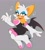 Size: 1831x2048 | Tagged: safe, artist:bongwater777, rouge the bat, cleavage, clenched teeth, female, grey background, grin, looking at viewer, mid-air, simple background, smile, smiling at viewer, solo, solo female, sparkles, waving, waving at viewer