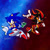 Size: 1080x1080 | Tagged: safe, artist:meelowsh1, shadow the hedgehog, sonic the hedgehog, sonic adventure 2, abstract background, bandage, bandana, cheek fluff, clenched teeth, devil horns (gesture), duo, duo male, frown, looking at each other, male, males only, modern sonic, redesign, redraw, signature, smile