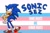 Size: 2048x1360 | Tagged: safe, artist:rotundfox, sonic the hedgehog, abstract background, english text, hand on hip, looking up, male, modern sonic, mouth open, pride flag background, smile, solo, solo male, sonic says, standing, standing on one leg, thumbs up, trans pride, trans rights