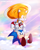 Size: 2000x2500 | Tagged: safe, artist:jonnisalazar, miles "tails" prower, sonic the hedgehog, abstract background, carrying them, classic sonic, classic sonic (universe), classic tails, clouds, duo, duo male, flying, frown, holding hands, looking ahead, male, males only, spinning tails, sweatdrop