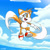 Size: 1920x1920 | Tagged: safe, artist:cole cruise, miles "tails" prower, fox, abstract background, classic sonic (universe), classic tails, clouds, flying, looking ahead, male, mouth open, ocean, signature, smile, solo, solo male, spinning tails