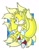 Size: 640x829 | Tagged: safe, artist:no-ear-3107, miles "tails" prower, super tails, abstract background, alternate super form, clenched fists, flying, frown, glowing, kitsune, looking ahead, looking offscreen, male, mid-air, nine tails, outline, solo, solo male, super form