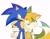 Size: 1632x1260 | Tagged: safe, artist:asuraschaos, miles "tails" prower, sonic the hedgehog, 31 days sonic, arm around shoulders, clenched teeth, duo, duo male, looking at each other, males only, one eye closed, simple background, smile, standing, white background, wink