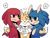 Size: 2600x2000 | Tagged: safe, artist:dragnoodlez, knuckles the echidna, miles "tails" prower, sonic the hedgehog, echidna, fox, hedgehog, sonic the hedgehog 2 (2022), 2022, blushing, cute, eyes closed, frown, group hug, hugging, looking at each other, male, males only, simple background, smile, standing, tailabetes, team sonic, trio, trio male, white background