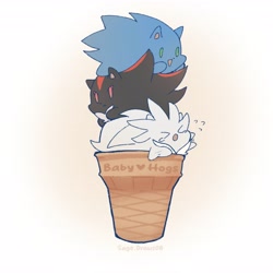 Size: 4096x4096 | Tagged: safe, artist:sage_draws08, shadow the hedgehog, silver the hedgehog, sonic the hedgehog, cone, ice cream, ice cream cone, literal animal