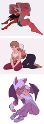 Size: 850x2400 | Tagged: safe, artist:cheroy, agent topaz, rouge the bat, human, 2019, blushing, duo, holding them, humanized, lesbian, pillow, rouge x topaz, shipping, simple background, white background