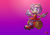 Size: 1280x905 | Tagged: safe, artist:tinyredsquirrel, amy rose, hedgehog, 2021, dress, female, gradient background, hammer, holding something, looking at viewer, mouth open, piko piko hammer, signature, smile, solo, standing, v sign, wallpaper
