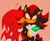 Size: 2136x1736 | Tagged: safe, artist:bongwater777, knuckles the echidna, shadow the hedgehog, echidna, hedgehog, 2020, blushing, chaos emerald, duo, eyes closed, fluffy, frown, gay, heart, holding something, kiss on cheek, knuxadow, male, red background, shipping, shoulder fluff, shrunken pupils, simple background, standing