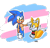 Size: 1024x976 | Tagged: safe, artist:surlifen, miles "tails" prower, sonic the hedgehog, 2019, binder, brothers, duo, hand on another's head, looking at them, outline, semi-transparent background, smile, standing, trans boy sonic, trans boy tails, trans male, trans pride, transgender, wholesome