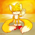 Size: 1000x1000 | Tagged: safe, artist:obstagoodra, miles "tails" prower, 2021, abstract background, backlighting, eyes closed, front view, hand behind back, male, outdoors, signature, smile, smiling at viewer, solo, solo male, standing, sun, sunset, water, waving, waving at viewer