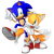 Size: 2500x2500 | Tagged: safe, artist:nibroc-rock, miles "tails" prower, sonic the hedgehog, 2021, 3d, duo, hand on another's head, looking at each other, modern sonic, modern tails, mouth open, one eye closed, pointing, simple background, smile, smiling at each other, standing on one leg, treads