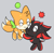 Size: 371x363 | Tagged: safe, artist:shadails, chao, agender, agender only, blushing, character chao, duo, duo agender, eyes closed, flying, gay, grey background, holding each other, mid-air, shadow chao, shadow x tails, shipping, simple background, smile, tails chao