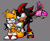 Size: 4443x3685 | Tagged: safe, artist:tyuleninsfd, amy rose, miles "tails" prower, shadow the hedgehog, fox, hedgehog, 2021, car, clenched teeth, driving, frown, grey background, gun, holding something, looking at them, scared, sega and all stars racing, shadowed face, simple background, smile, standing, this will end in blood, trio, weapon