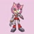 Size: 1200x1200 | Tagged: safe, artist:professionalhacker1010, amy rose, rusty rose, sonic prime, cyborg, frown, head tilt, looking at viewer, partially roboticized, pink background, simple background, solo, standing