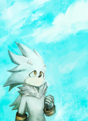 Size: 1280x1746 | Tagged: safe, artist:swirlwalker, silver the hedgehog, hedgehog, clouds, solo