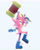 Size: 2048x2557 | Tagged: safe, artist:yellowvixen, amy rose, blue background, boots, holding something, looking offscreen, male, piko piko hammer, signature, simple background, solo, standing on one leg, trans boy amy, trans male, transgender