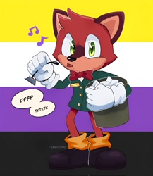 Size: 1280x1476 | Tagged: safe, artist:2angelisimo, barry the quokka, the murder of sonic the hedgehog, beatboxing, meme, musical notes, nonbinary, nonbinary pride, solo