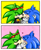 Size: 590x727 | Tagged: safe, artist:amortem-kun, scourge the hedgehog, sonic the hedgehog, 2014, abstract background, blushing, border, duo, eyes closed, gay, heart, holding them, kiss, lidded eyes, semi-selfcest, shipping, sonourge, sweatdrop