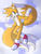 Size: 3078x4000 | Tagged: safe, artist:pdaisyff1, miles "tails" prower, 2020, abstract background, border, clouds, looking offscreen, looking up, mid-air, mouth open, open smile, outline, smile, solo, watermark