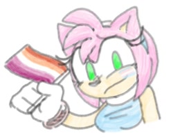 Size: 509x413 | Tagged: dead source, safe, artist:fuwuffy-bunno, amy rose, hedgehog, bust, facepaint, female, flag, holding something, lesbian, lesbian pride, pride, pride flag, simple background, sketch, smile, solo, trans female, trans pride, transgender, white background